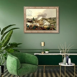 «The Battle of Waterloo, 18 June 1815» в интерьере гостиной в зеленых тонах