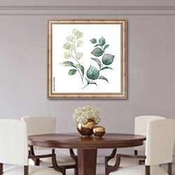 «Венок с зелеными листьями и ветвями эвкалипта» в интерьере столовой в классическом стиле