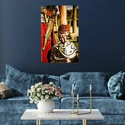 «Итария. Римский воин» в интерьере современной гостиной в синем цвете