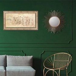 «Study of figures for a narrative scene 1» в интерьере классической гостиной с зеленой стеной над диваном
