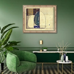 «Design for W.J. Bassett-Lowke, 1916» в интерьере гостиной в зеленых тонах