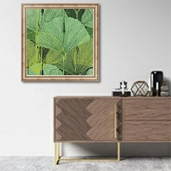 «Тропические листья гинкго билоба» в интерьере комнаты в скандинавском стиле над комодом