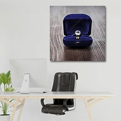 «Обручальное кольцо в синей коробочке» в интерьере офиса над рабочим местом