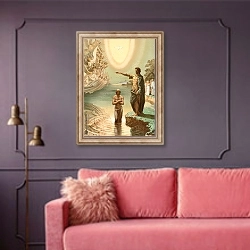 «Крещение Иисуса Христа» в интерьере гостиной с розовым диваном