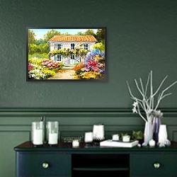 «Красивый дом с цветниками» в интерьере в классическом стиле в синих тонах