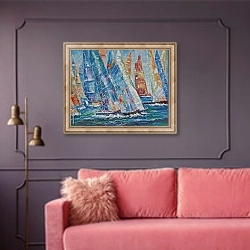 «Регата больших яхт» в интерьере гостиной с розовым диваном