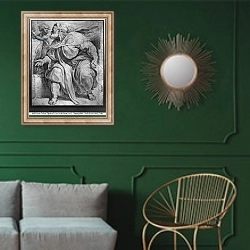 «The Prophet Ezekiel, after Michelangelo Buonarroti» в интерьере классической гостиной с зеленой стеной над диваном
