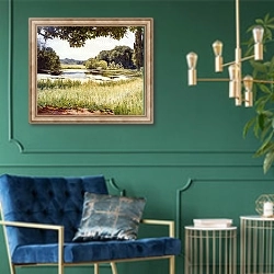 «Вид на реку во Франции» в интерьере в классическом стиле с зеленой стеной