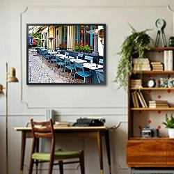 «Французский уличный ресторан» в интерьере кабинета в стиле ретро над столом