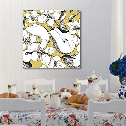 «Цветы и плоды груши 1» в интерьере кухни в стиле прованс над столом с завтраком
