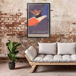 «After all; there is nothing like a good book!» в интерьере гостиной в стиле лофт над диваном