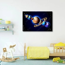 «Линия солнечной системы» в интерьере детской комнаты для мальчика с игрушками