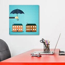 «Рука с зонтиком защищающая дом» в интерьере офиса над рабочим местом сотрудника
