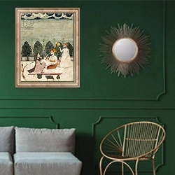 «Untitled, 1700s» в интерьере классической гостиной с зеленой стеной над диваном
