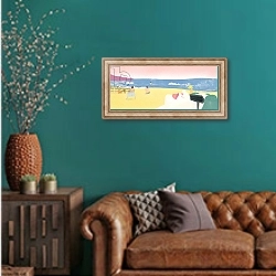 «Skowronska Ewelina 08» в интерьере гостиной с зеленой стеной над диваном