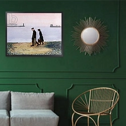 «Evening Tide, Cornwall, 1982» в интерьере классической гостиной с зеленой стеной над диваном