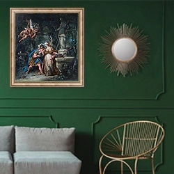 «Jason swearing Eternal Affection to Medea» в интерьере классической гостиной с зеленой стеной над диваном