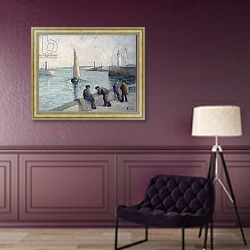 «The Fishermen on the Dock, c.1920» в интерьере в классическом стиле в фиолетовых тонах