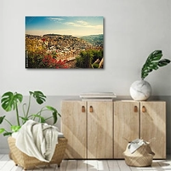 «Панорамный вид на старый город Иерусалим, Израиль» в интерьере современной комнаты над комодом