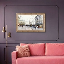 «La Madeleine, Paris, 1» в интерьере гостиной с розовым диваном