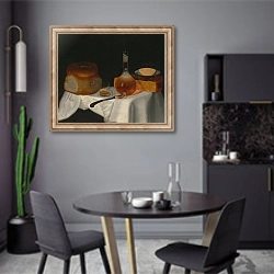 «Still Life of Bread, Butter and Cheese» в интерьере современной кухни в серых цветах