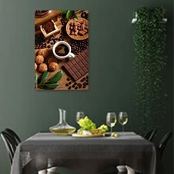 «Чашка эспрессо с шоколадом и печеньем» в интерьере столовой в зеленых тонах