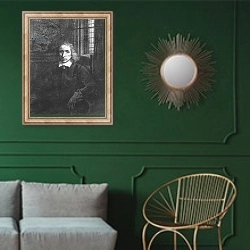 «Thomas Jacobsz Haaring the Younger, 1656» в интерьере классической гостиной с зеленой стеной над диваном