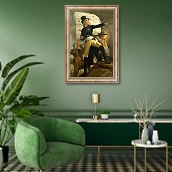 «Henri de La Rochejaquelein, leader of the revolt in the Vendee, 1817» в интерьере гостиной в зеленых тонах