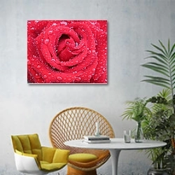 «Цветок розовой розы с росой» в интерьере современной гостиной с желтым креслом