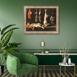 «Still life, game» в интерьере гостиной в зеленых тонах