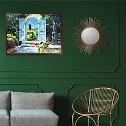 «Shuttered Doorway, Volterra, Italy, 1999» в интерьере классической гостиной с зеленой стеной над диваном