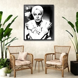 «Гарбо Грета 13» в интерьере комнаты в стиле ретро с плетеными креслами
