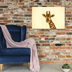 «Жующий жираф» в интерьере в стиле лофт с кирпичной стеной и синим креслом