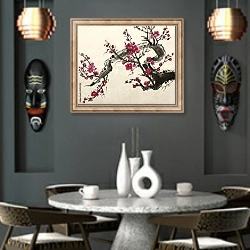 «Цветущая ветка сливы 2» в интерьере в этническом стиле над столом