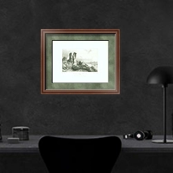 «Hadleigh Castle, Essex 3» в интерьере кабинета в черных цветах над столом