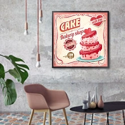 «Ретро плакат с большим розовым тортом» в интерьере в стиле лофт с бетонной стеной