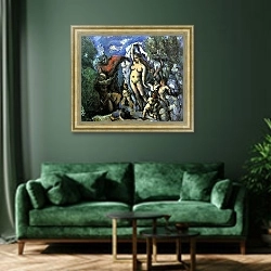 «Искушение св. Антония» в интерьере зеленой гостиной над диваном