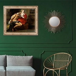 «Cimon en Pero» в интерьере классической гостиной с зеленой стеной над диваном