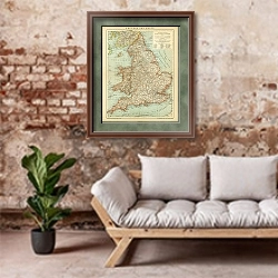 «Карта Англии и Уэльса» в интерьере гостиной в стиле лофт над диваном