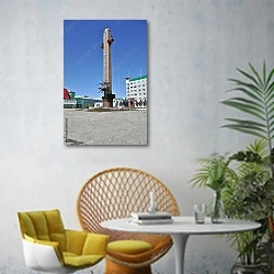 «Россия, Якутск. Современный город №3» в интерьере современной гостиной с желтым креслом