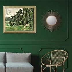 «The Poplars, c.1879-82» в интерьере классической гостиной с зеленой стеной над диваном