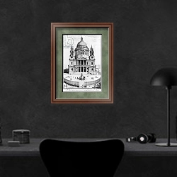 «The West Prospect of St. Paul's Cathedral, engraved by R. Parr» в интерьере кабинета в черных цветах над столом