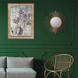 «Various studies, verso of Study for David» в интерьере классической гостиной с зеленой стеной над диваном