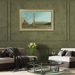 «Piazza San Marco» в интерьере гостиной в оливковых тонах