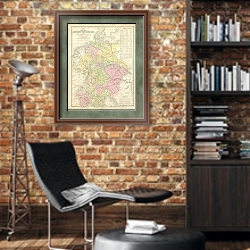 «Карта Великобритании  и Ирландии» в интерьере кабинета в стиле лофт с кирпичными стенами