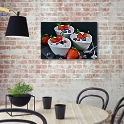 «Ягоды со сливками» в интерьере современной кухни с кирпичной стеной