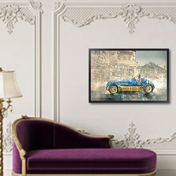 «Blue and Yellow Maserati of Bira» в интерьере в классическом стиле над банкеткой