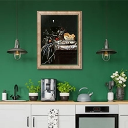 «Still Life with Fish Platter 2» в интерьере кухни с зелеными стенами