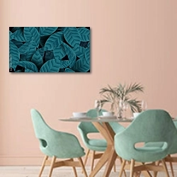 «Изумрудные листья с прожилками» в интерьере современной столовой в пастельных тонах