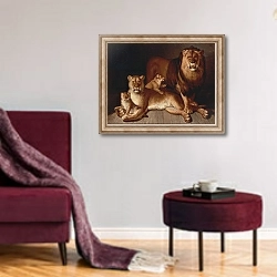 «Pride of Lions» в интерьере гостиной в бордовых тонах